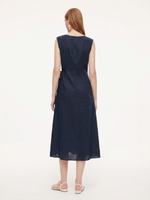 100% Linen Side Tie Women Sleeveless Maxi Dress GOELIA