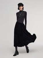 Black Velvet A-Line Elastic Waist Women Skirt GOELIA