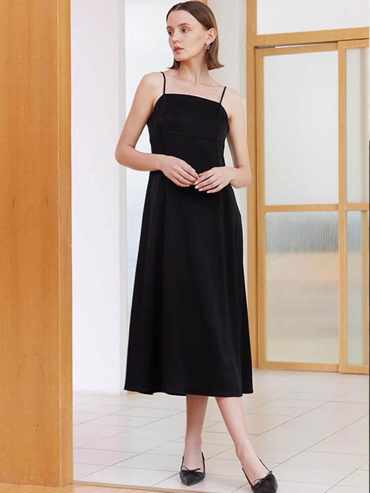 Black Triacetate Spaghetti Strap Dress GOELIA