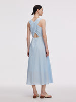 100% Linen Cross Back Women Maxi Dress GOELIA