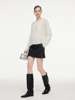 Cashmere Boat Neck Pointelle Knit Women Sweater GOELIA