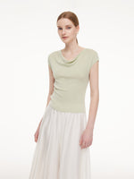 Tencel Mulberry Silk Cowl Neck Women Cap Sleeve Knit Top GOELIA