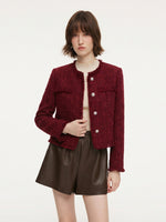Wool Blend Tweed Sequins Fringe Trim Women Jacket GOELIA
