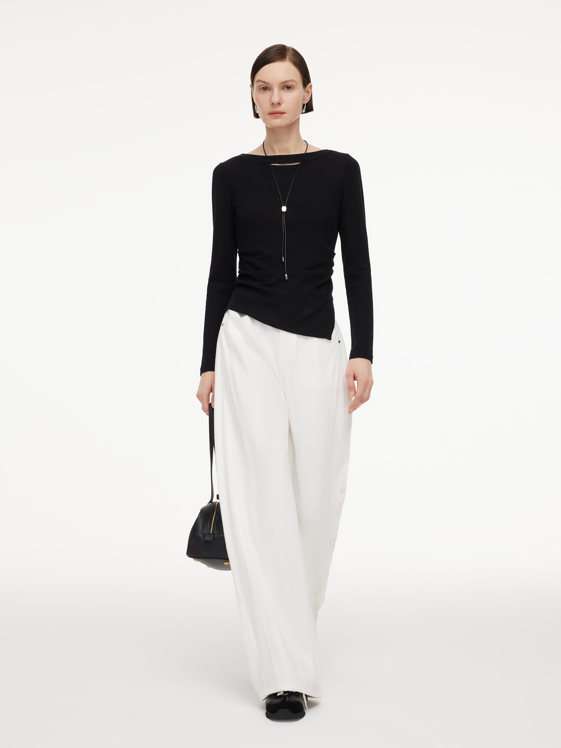 [Preview] Wool Blend Women Knit Top With Detachable Lariat Necklace GOELIA