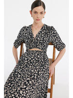 Iris Print V-Neck Tied Women Midi Dress GOELIA