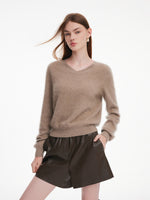 [Preview] 100% Brushed Cashmere V-Neck Women Sweater GOELIA