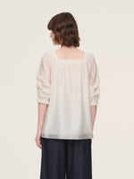 Tencel Blend Embroidered Square Neck Women Blouse GOELIA