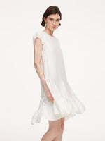 Lyocell Acetate Linen Blend Ruffle Hem Women Mini Dress With Crossbody Bag GOELIA