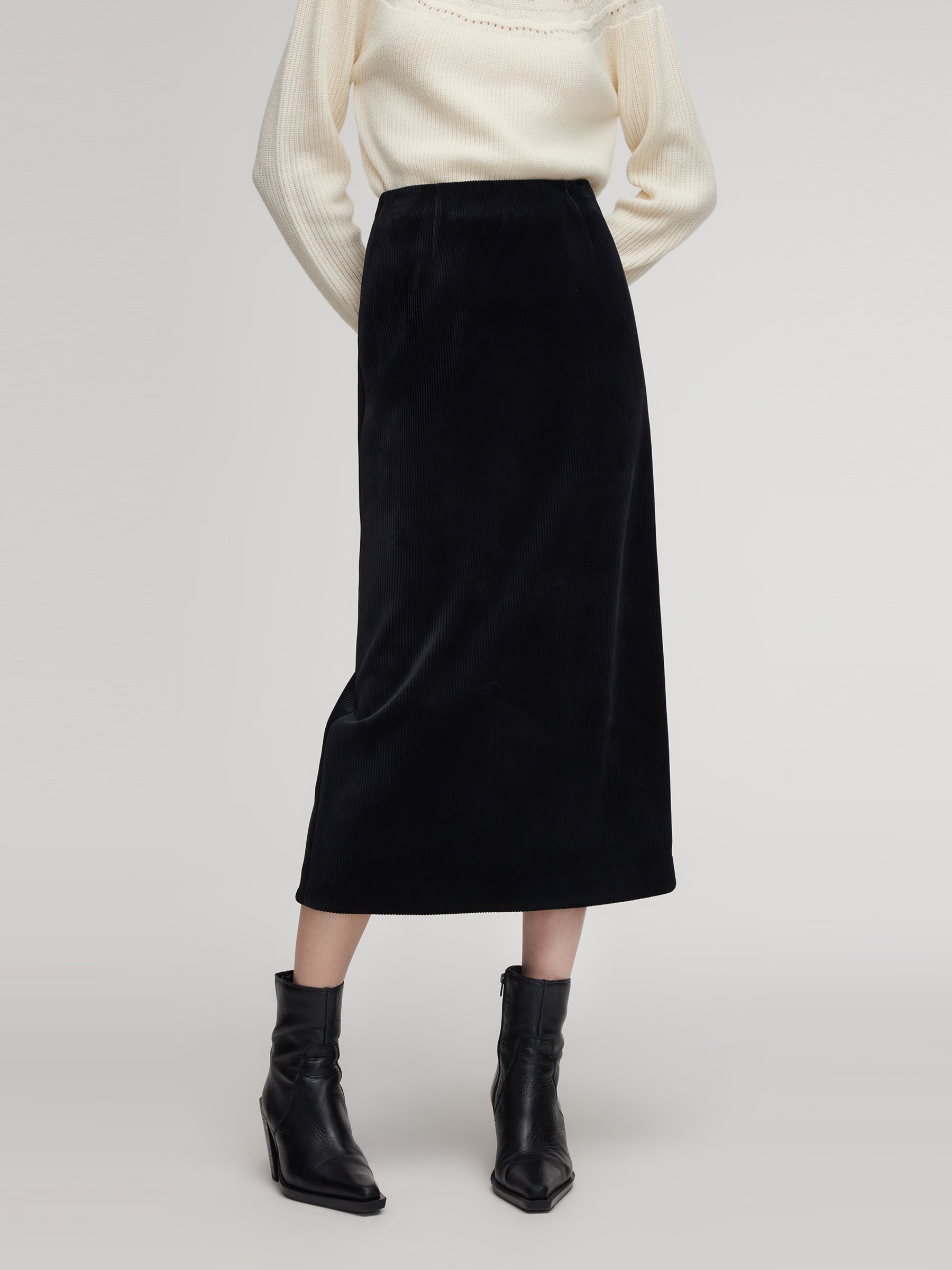 [Preview] Velvet Ribbed Knit Women Column Skirt GOELIA