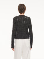 Alpaca Wool Blend Frayed Edges Women Open-Knit Cardigan GOELIA