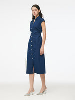 Denim Side Twist Women Cap Sleeve Stretchy Midi Dress GOELIA