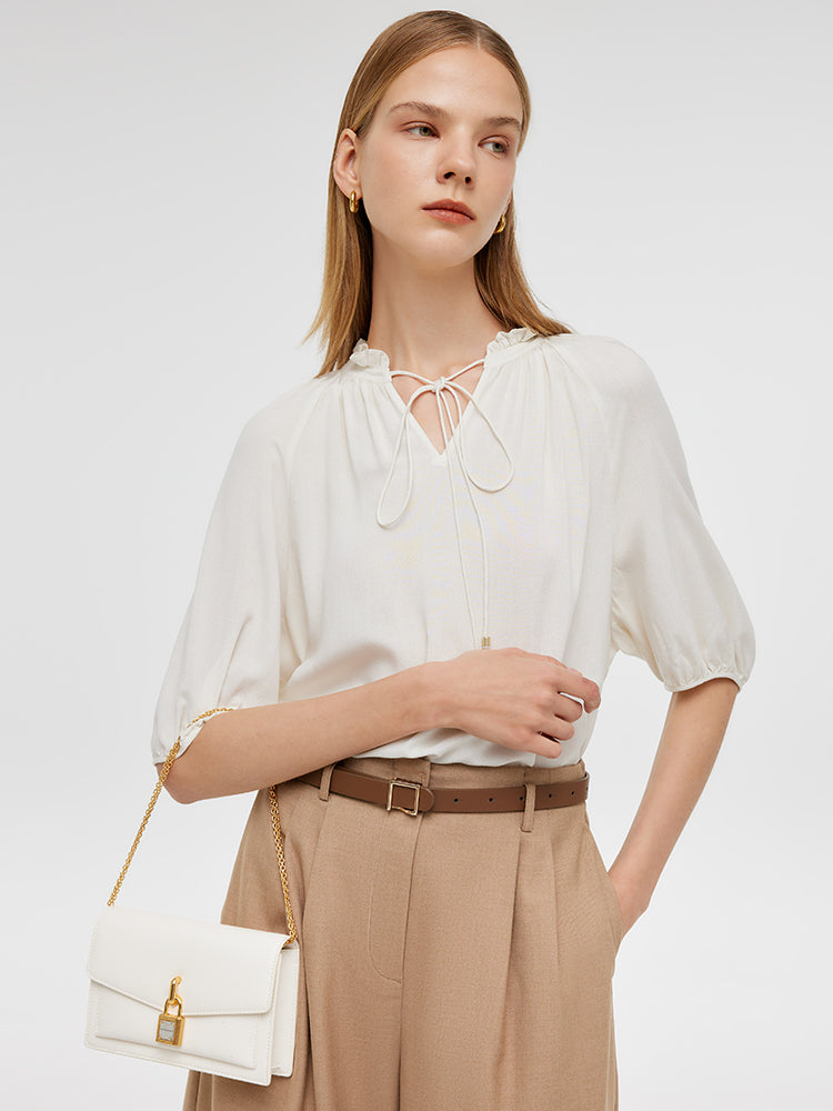 Ruffle Tie Front Neck Women Blouse GOELIA