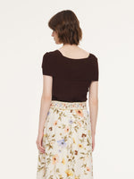 Lyocell Blend Off Shoulder Women Knit Top With Detachable Magnetic Flower GOELIA