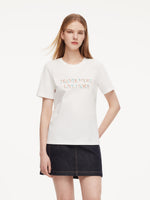 [Preview] 100% Cotton Beaded Letter Women T-Shirt GOELIA