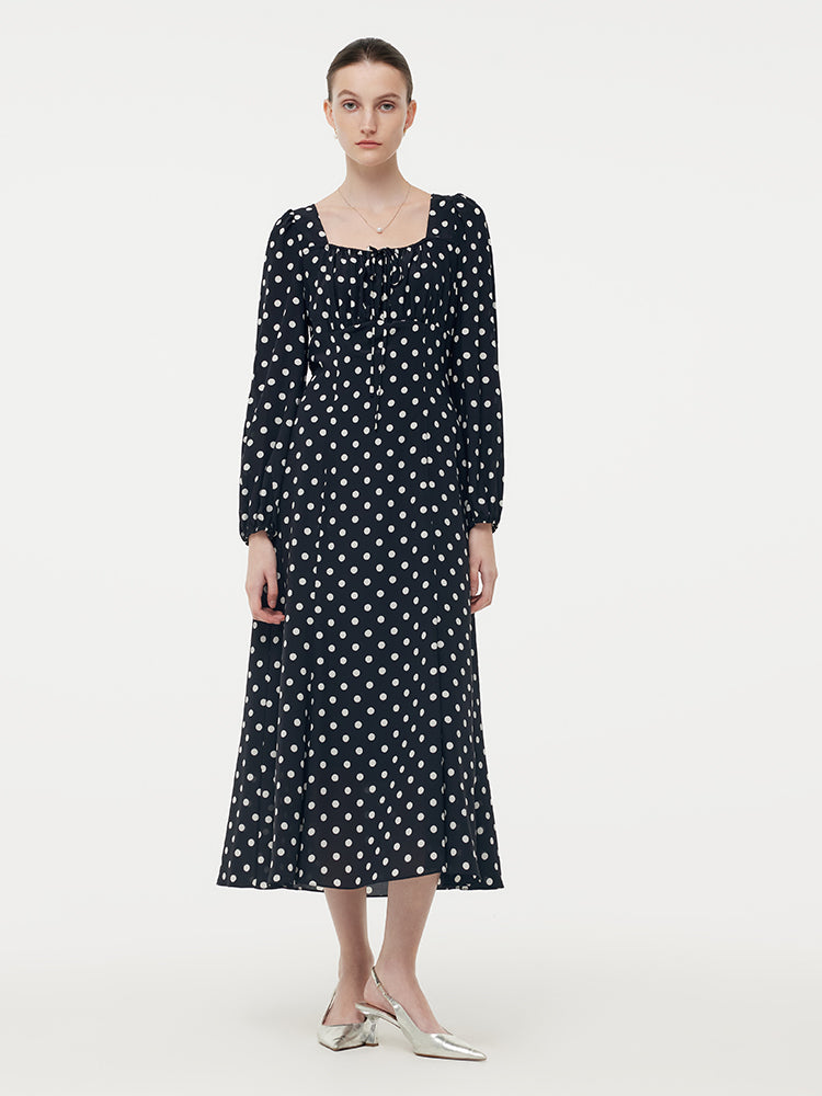 16 Momme Mulberry Slik Polka Dots Women Maxi Dress GOELIA