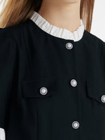 Ruffle Trim Pearl Buttons Women Mini Dress GOELIA