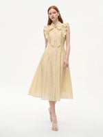 Lyocell Blend Ruffle Women Maxi Dress With Ribbon GOELIA