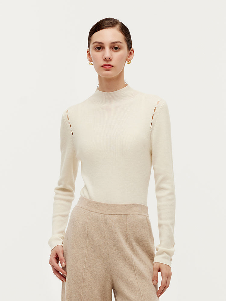 Machine Washable Wool Beaded Women Knit Top GOELIA