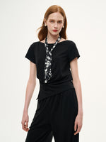 Boat Neck Side Ruched Top And Pants Two-Piece Set With Floral Print Scarf GOELIA