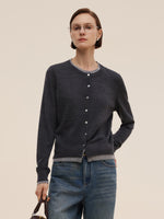 100% Machine Washable Wool Faux-Layered Women Cardigan GOELIA
