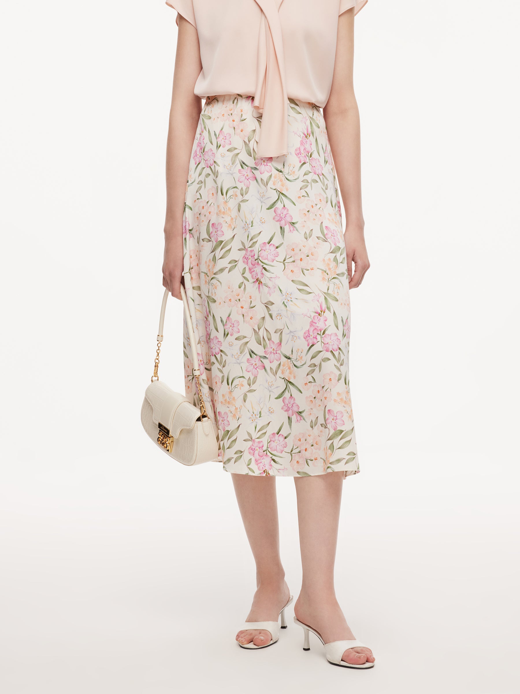 19MM Mulberry Silk Floral Print Women Skirt GOELIA