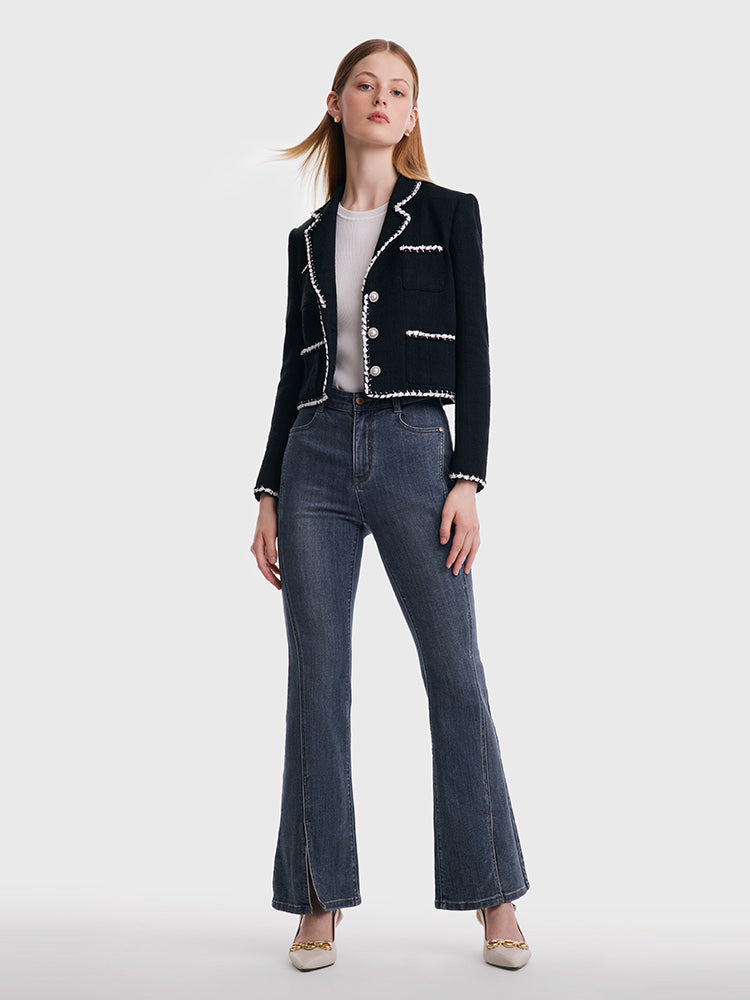 Tweed Contrast Trim Women Crop Jacket GOELIA