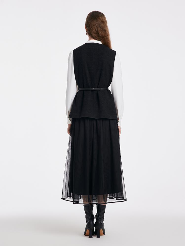 Shirt And Vest And Tulle Skirt With Belt Three-Piece Set GOELIA