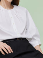 3/4 Sleeve Shirt And Front Slit Skirt Two-Piece Set With Leather Belt GOELIA