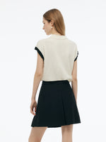 Tencel Blend Color Block Women Polo Short Sleeve Cardigan GOELIA