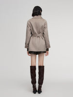 Alpaca Wool Blend Double-Faced Women Wrap Coat With Scarf GOELIA
