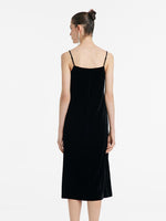 Silk Blend Spaghetti Strap Women Midi Velvet Dress GOELIA