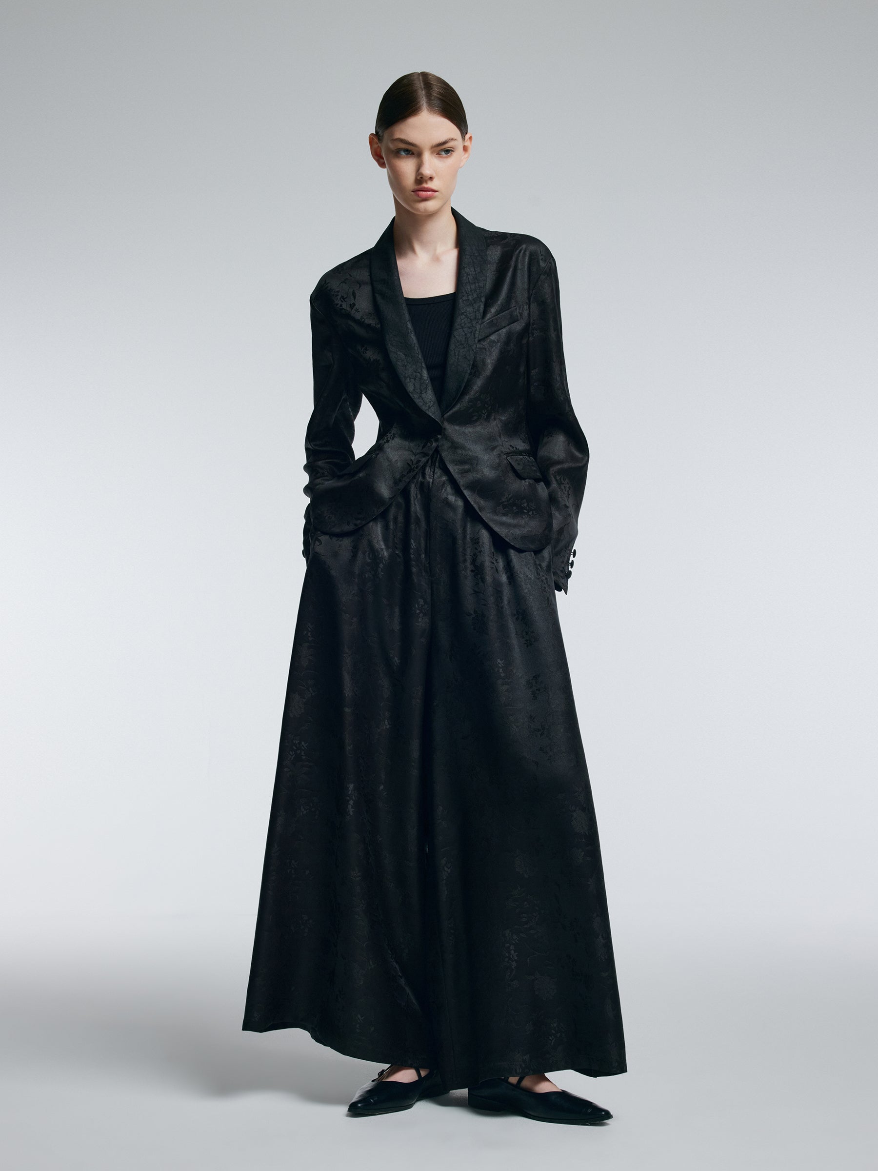 19MM Gambiered Canton Gauze Women Jacquard H-Line Blazer GOELIA