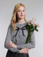 Wool Blend Bow Cardigan And Sequins Mesh Skirt Two-Piece Set GOELIA