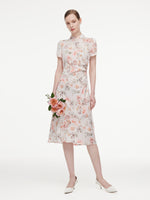 [Preview] 19MM Mulberry Silk Floral Print Women Qipao Midi Dress GOELIA