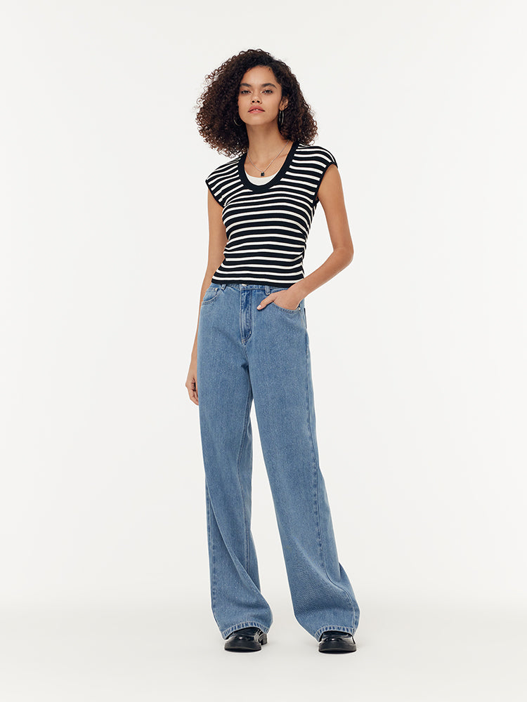 Lyocell Faux Two-Piece Women Knit Top GOELIA