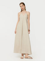 100% Linen Women Backless Strap Maxi Dress GOELIA
