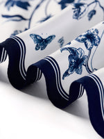 14MM Mulberry Silk Blue Combo Print Women Scarf GOELIA