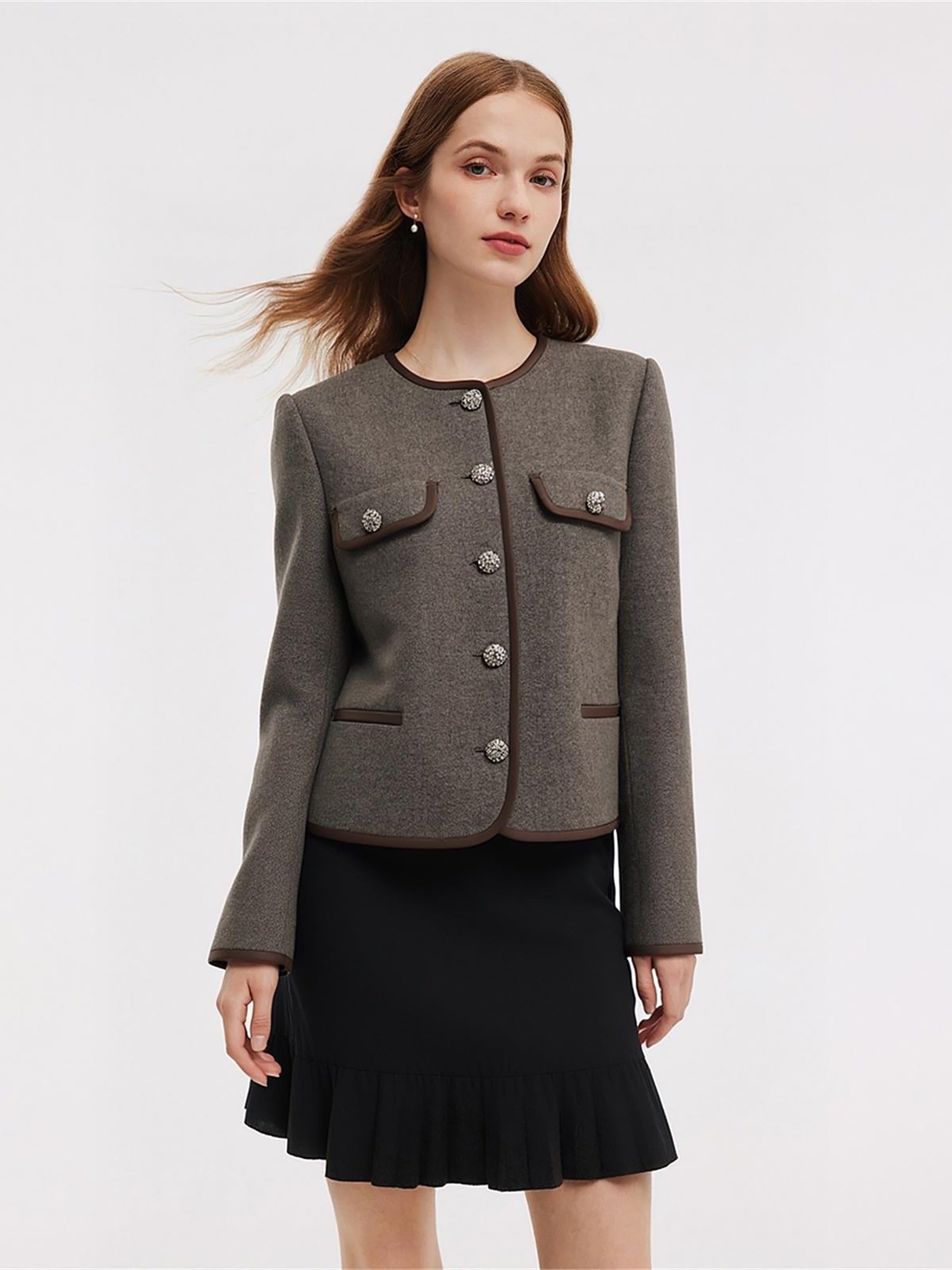 [Preview] Washable Wool Single-Breasted Women Cropped Jacket GOELIA