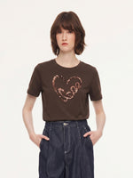 [Preview] Sequined Heart Round Neck Women T-Shirt GOELIA