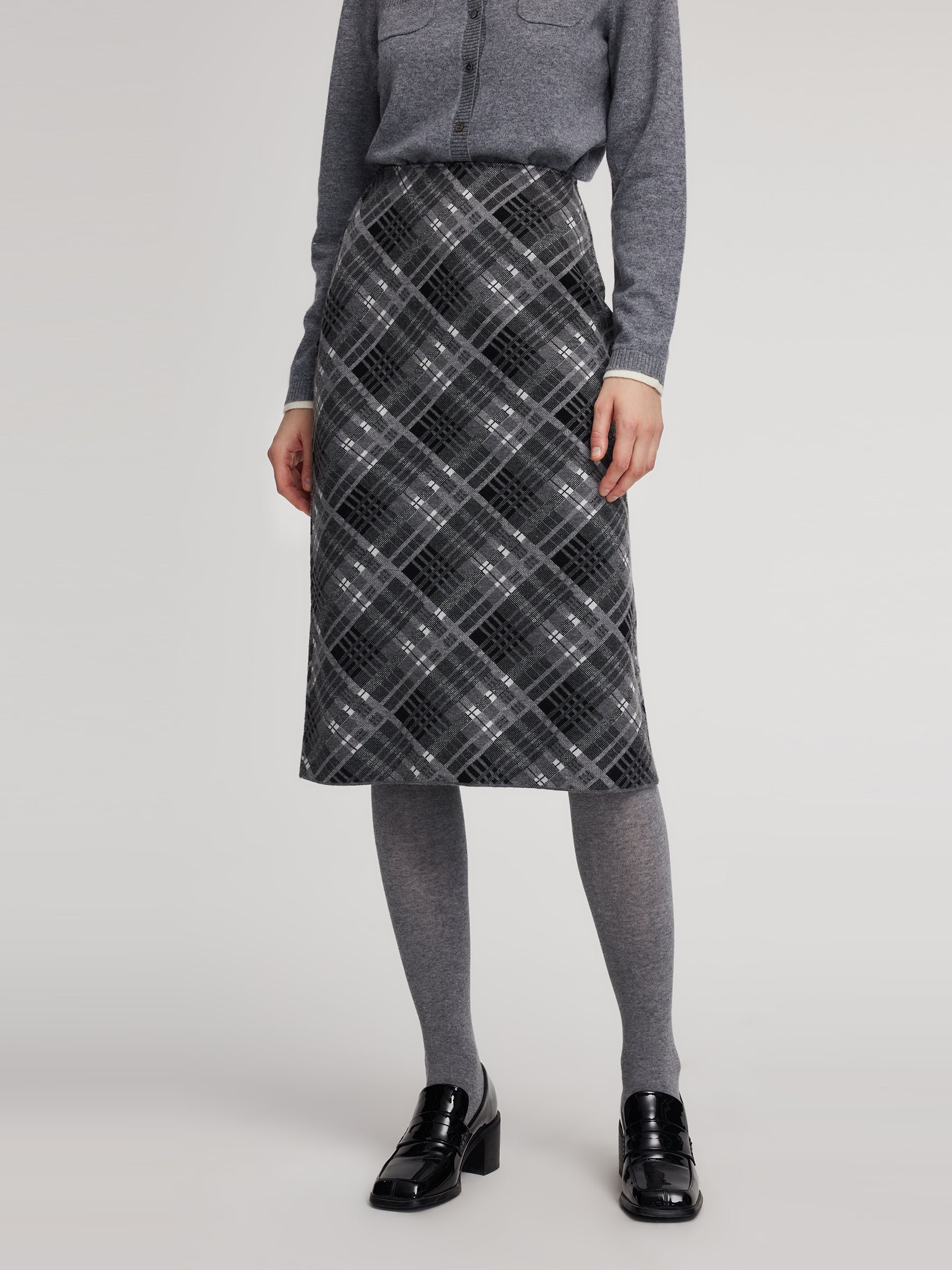 Plaid Elastic Waist Women Knit Column Skirt GOELIA