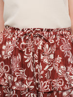 Cap Sleeve Knit Top And Marigold Floral Print Tiered Skirt Two-Piece Set With Silky Scarf GOELIA