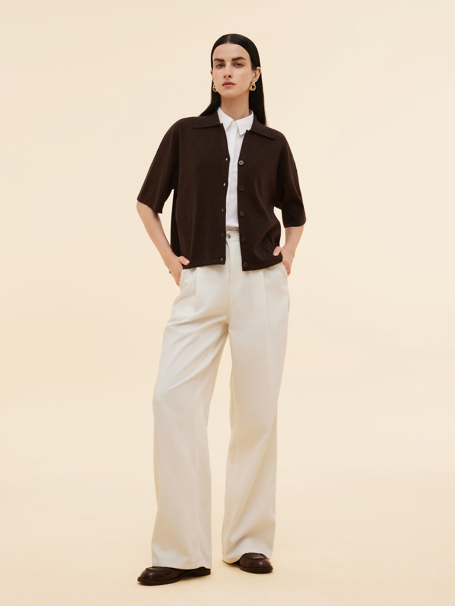 Loose Fit Women Drop Shoulder Shirt Cardigan GOELIA