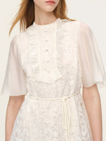 Lace Ruffle Sleeve A-Line Women Mini Dress With Tie-String Belt And Scrunchie GOELIA