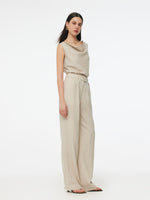 100% Linen Women Straight Leg Pants With Belt GOELIA