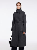 Cashmere Wool Blend Double-Faced Women Self-Tie Belt Overcoat GOELIA