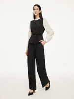 Four-Way Stretch Mock Layered Shirt And Pants Two-Piece Set With Self-Tie Belt GOELIA