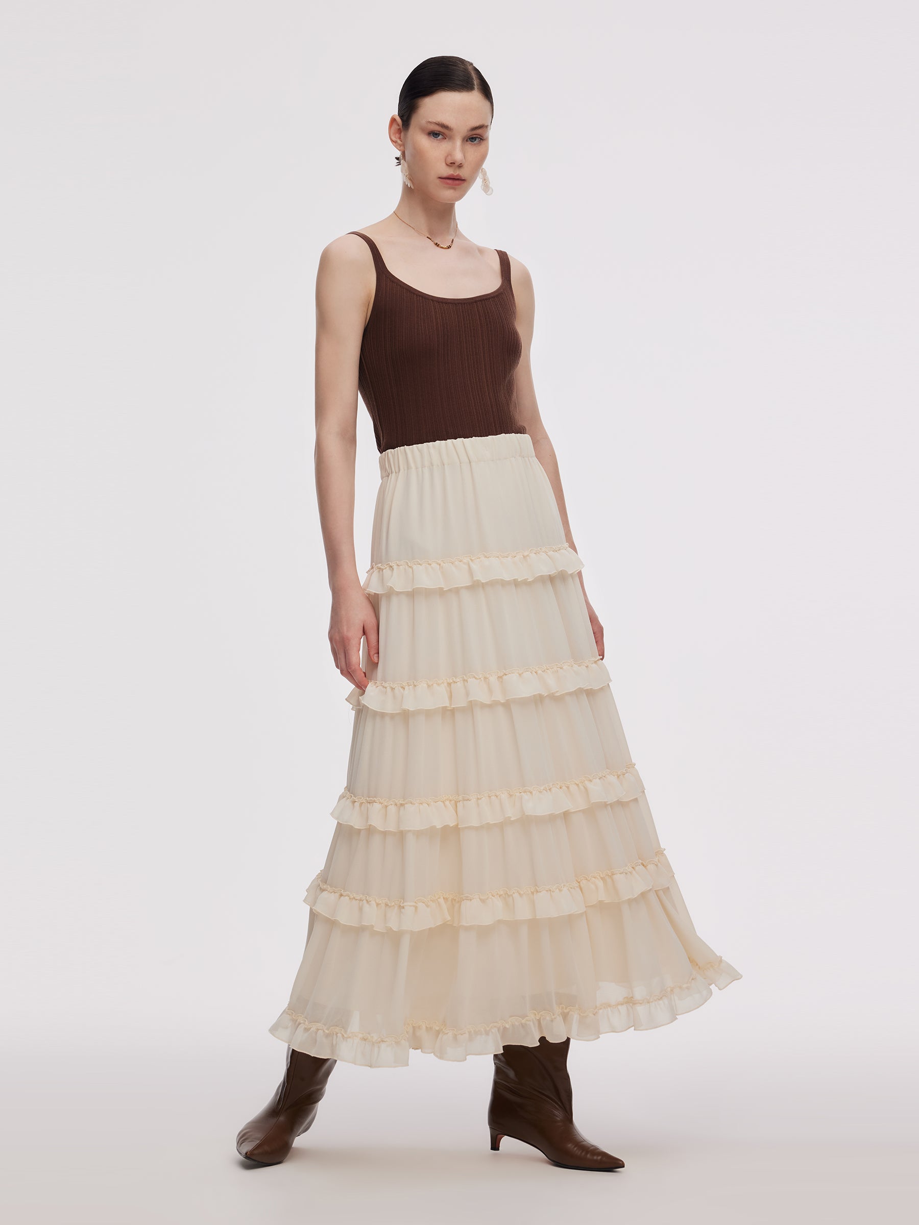Chiffon Elastic Waist Women Ruffle Tiered Skirt – GOELIA