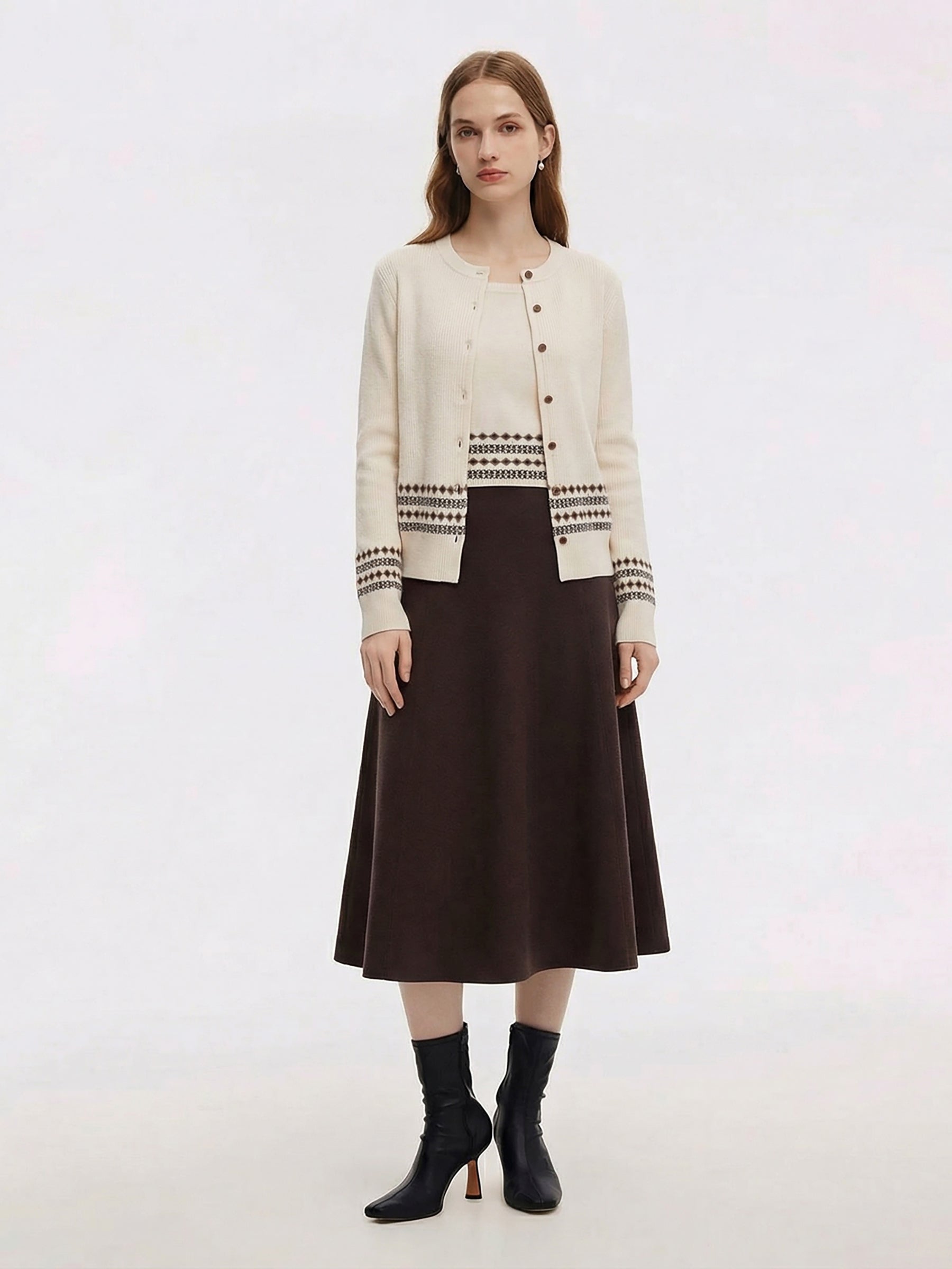 [Preview] Tencel Wool Blend Cardigan And Tank Top And Skirt Three-Piece Set GOELIA