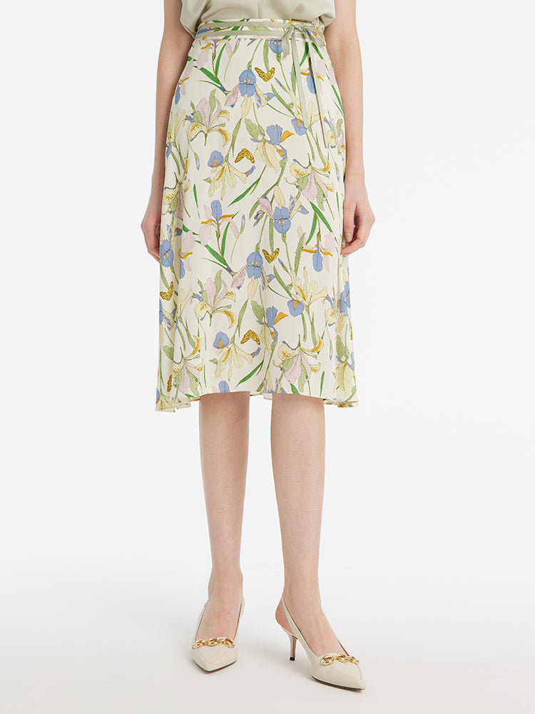 19 Momme Mulberry Silk Iris Printed Women Half Skirt GOELIA