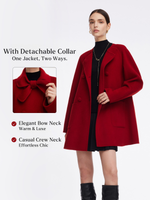 Tencel Wool Blend Double-Faced Women Coat With Detachable Collar GOELIA